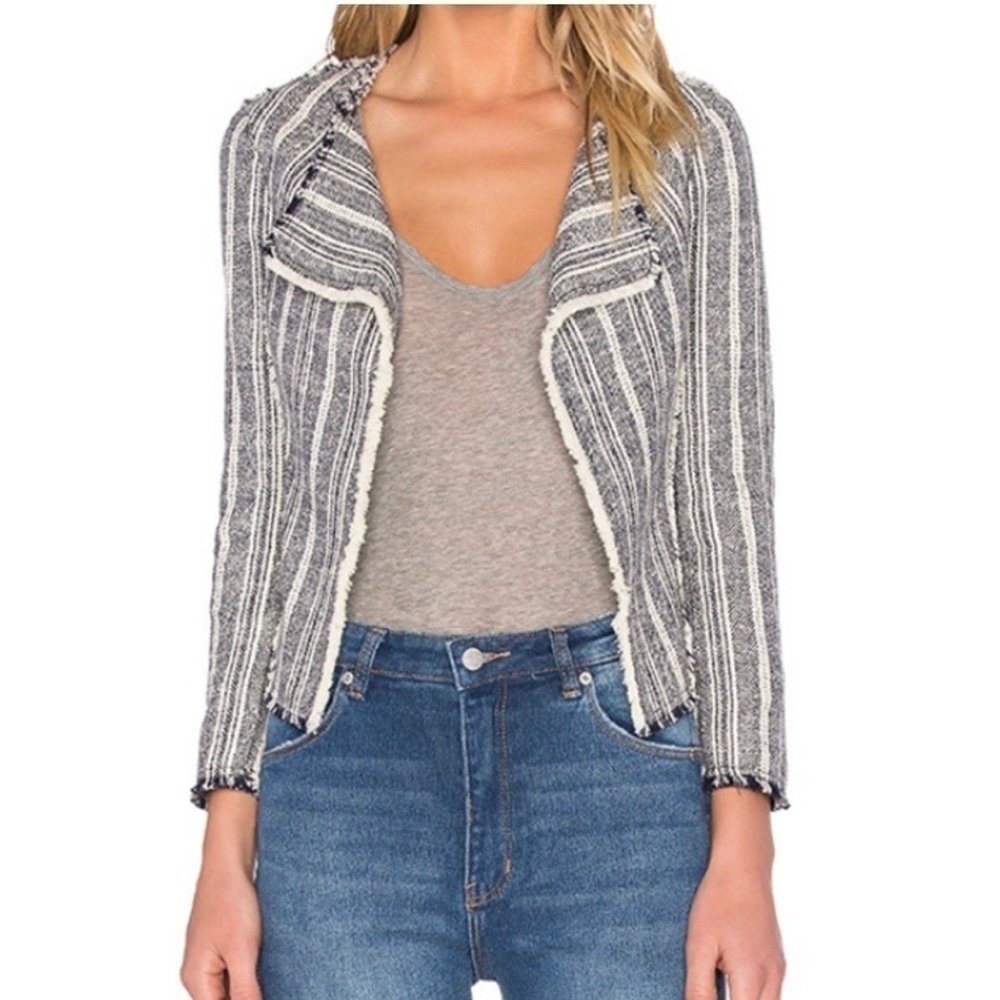 Derek Lam 10 IO Crosby Size 0 Blazer Jacket Dark Navy Angled Lapel Raw Edge.